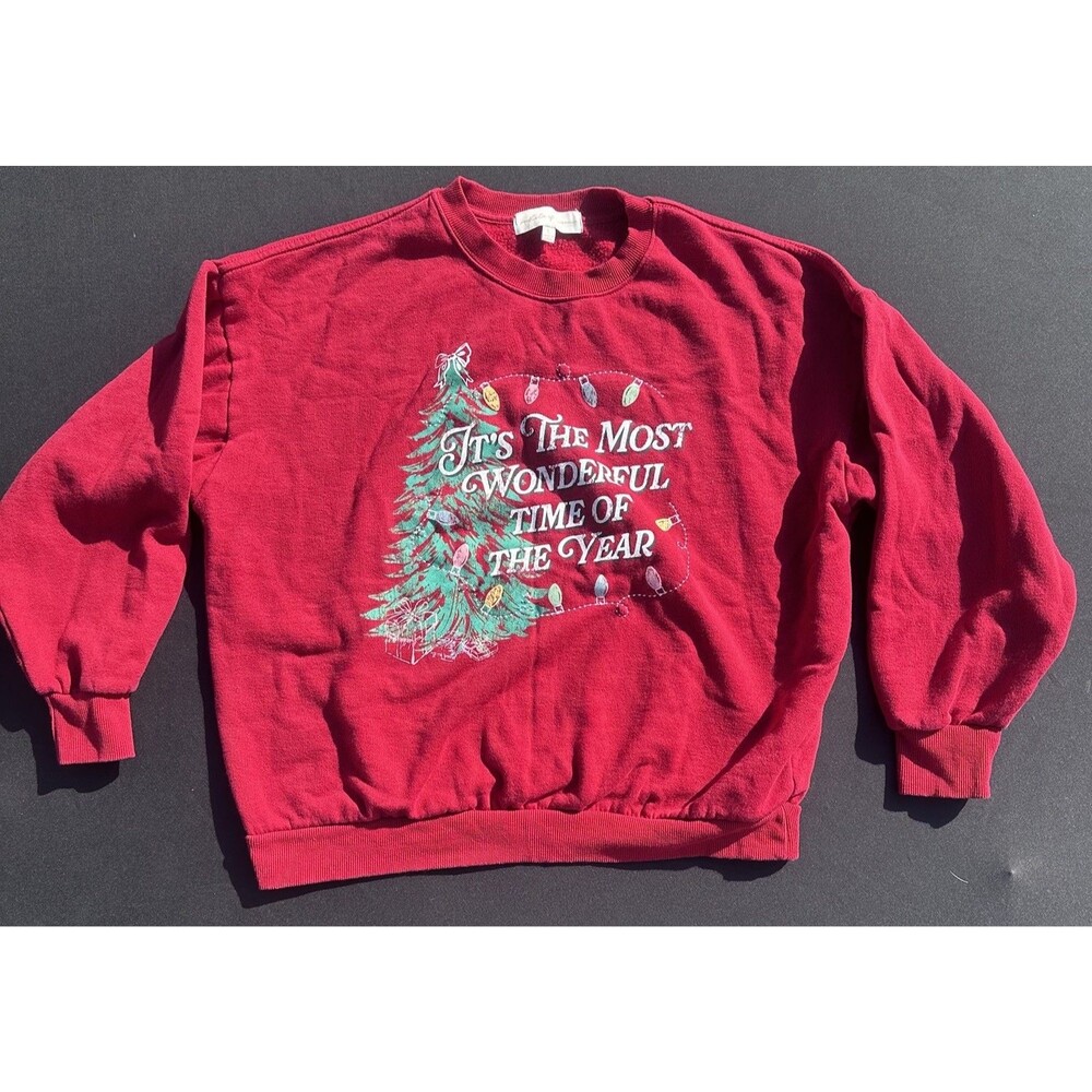 State of Mine Red Christmas Tree Graphic Crewneck Sweatshirt Size L